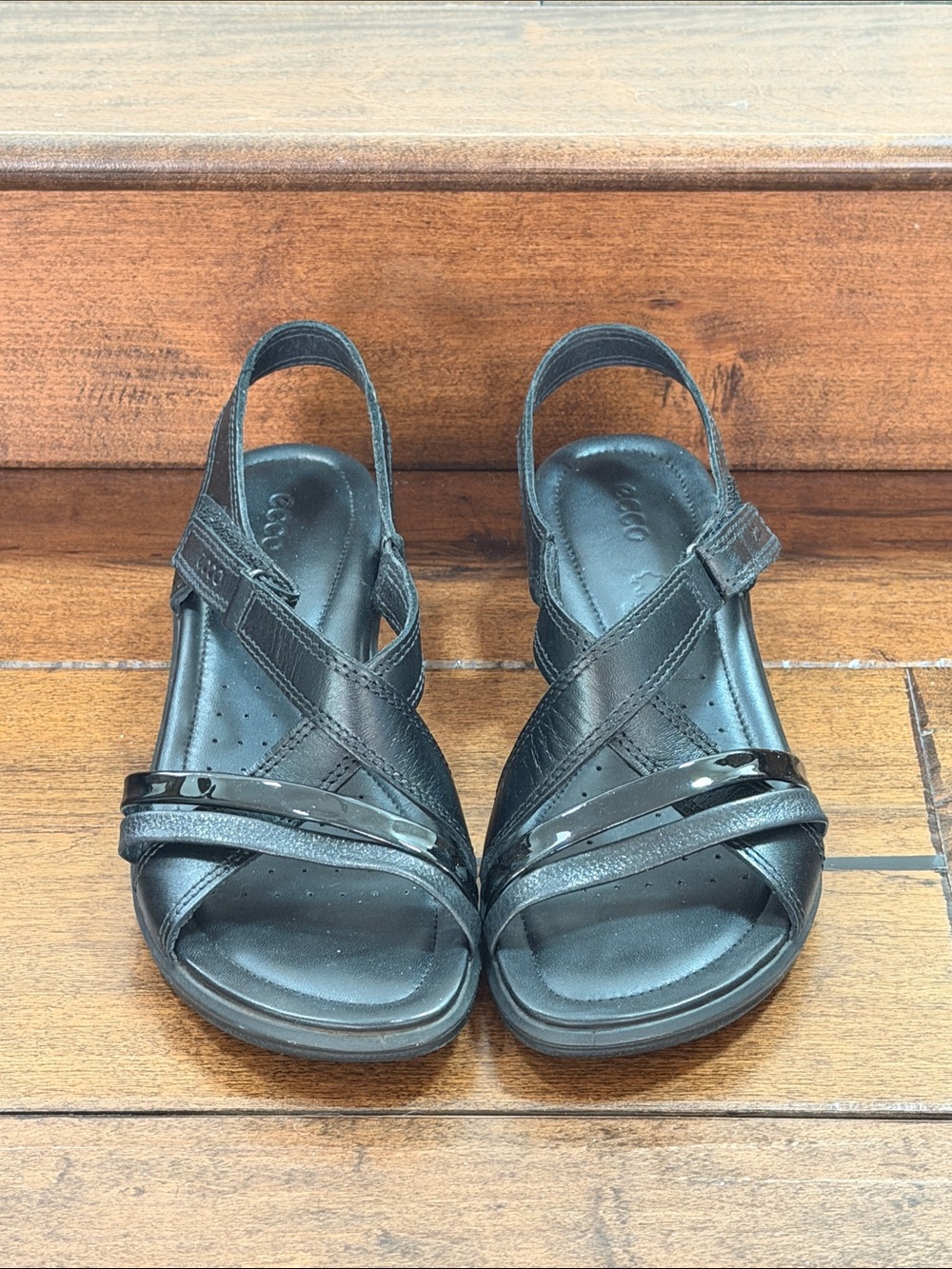 Ecco Black Women's Slingback Sandals with Patent Accent